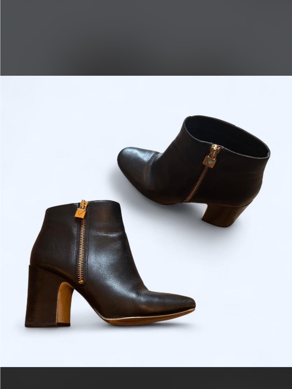 Michael Kors Black Leather Ankle Boots with Gold Lock Zipper